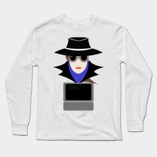 Lady Black (Cauc W/Computer): A Cybersecurity Design Long Sleeve T-Shirt